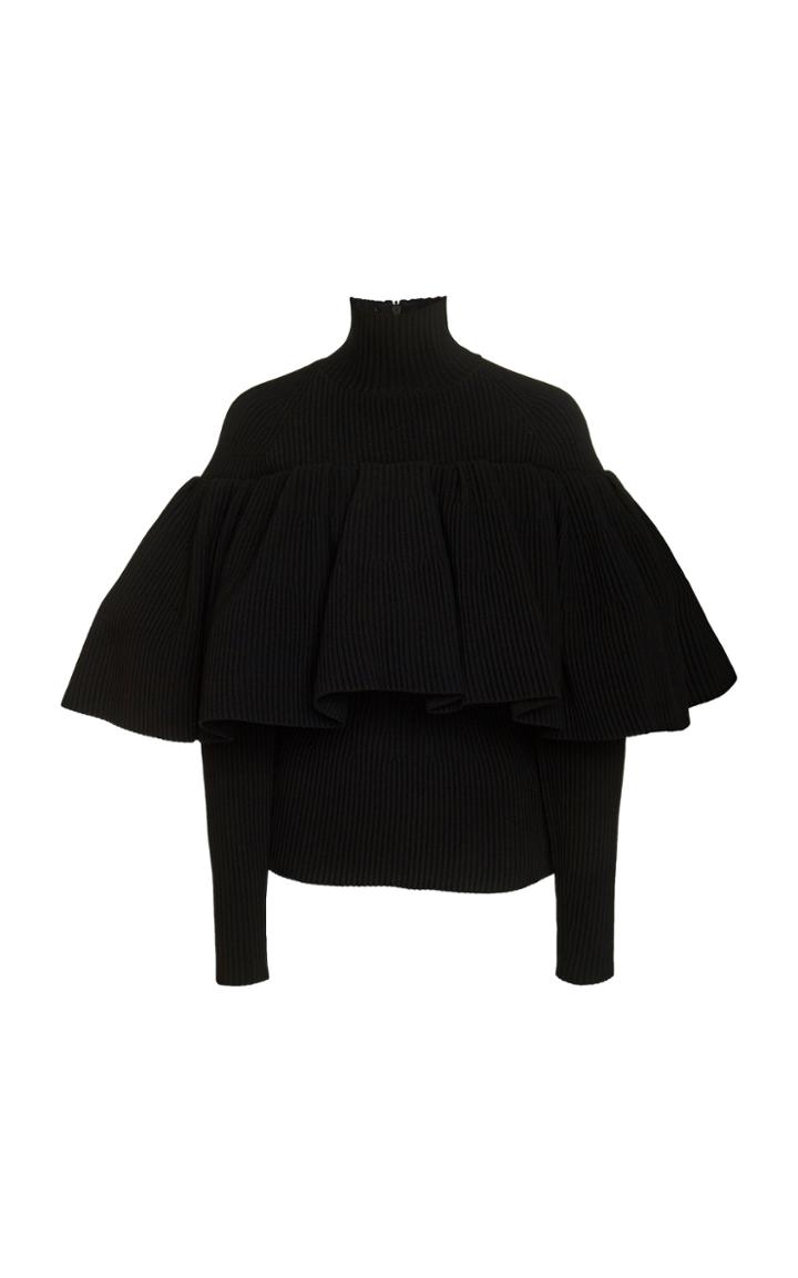 Carolina Herrera Ruffle-trimmed Rib Knit Sweater