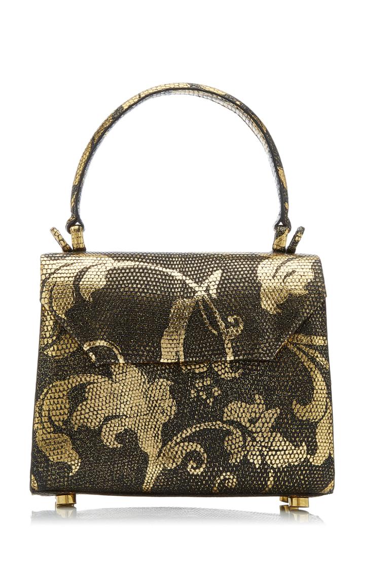 Moda Operandi Nancy Gonzalez Lily Mini Floral Print Lizard Top Handle Bag