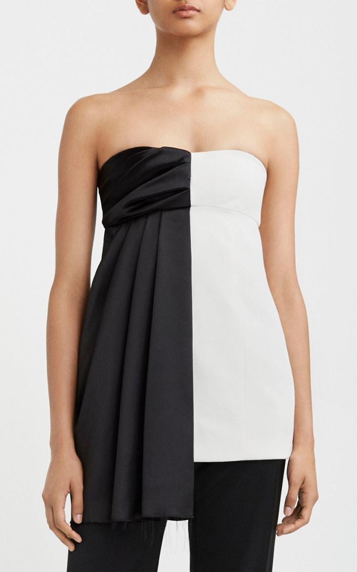 Moda Operandi Marina Moscone Asymmetric Two-tone Satin Strapless Top