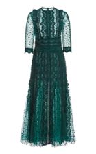 Moda Operandi Costarellos Cade Ruffled Lace-detailed Flocked Tulle Midi Dress
