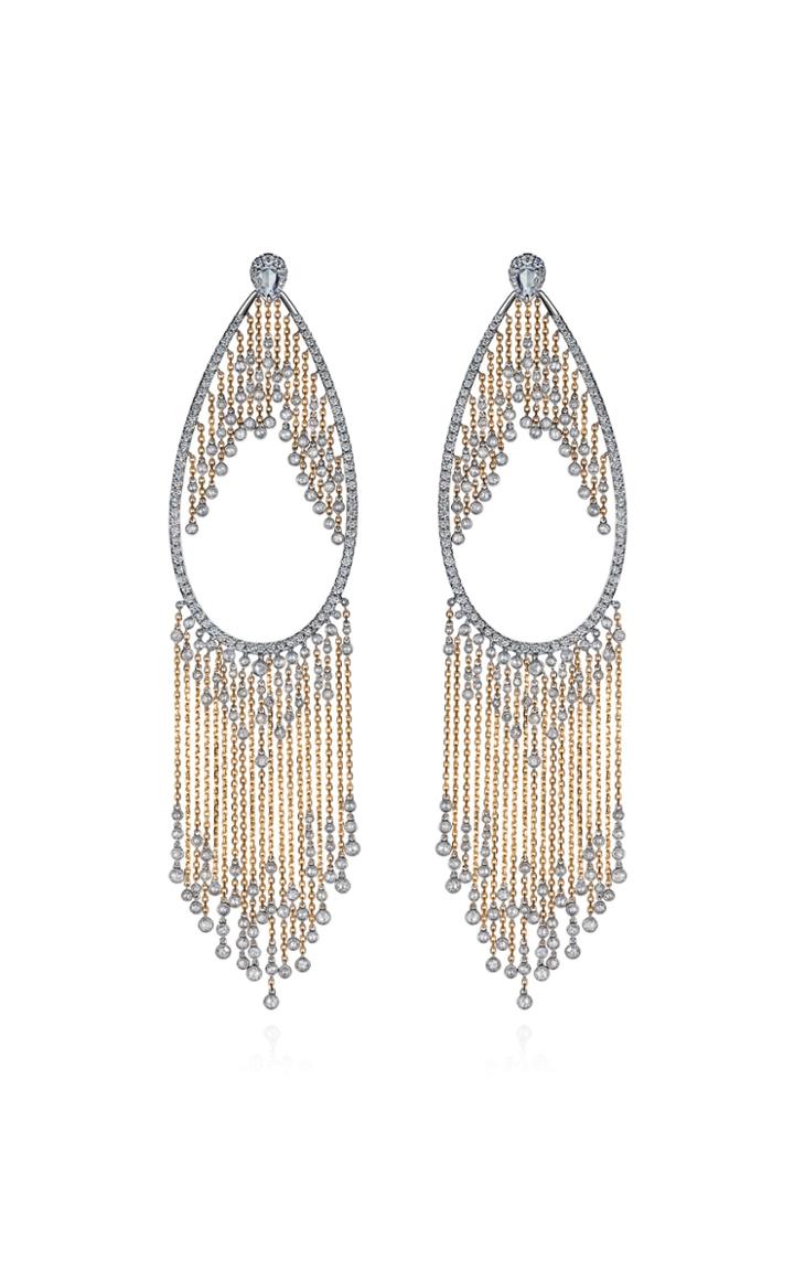Mike Joseph White And Yellow Gold Cascading Chain Earrings With White Diamonds