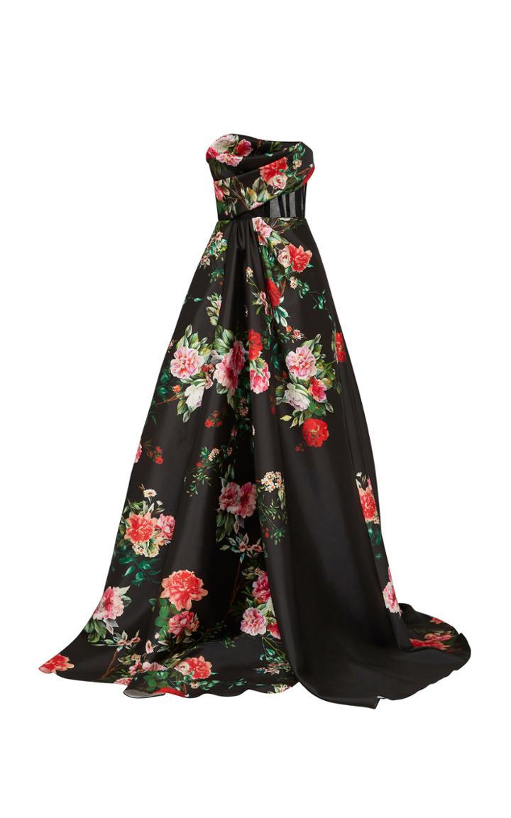 Alex Perry Archer Strapless Draped Floral Gown