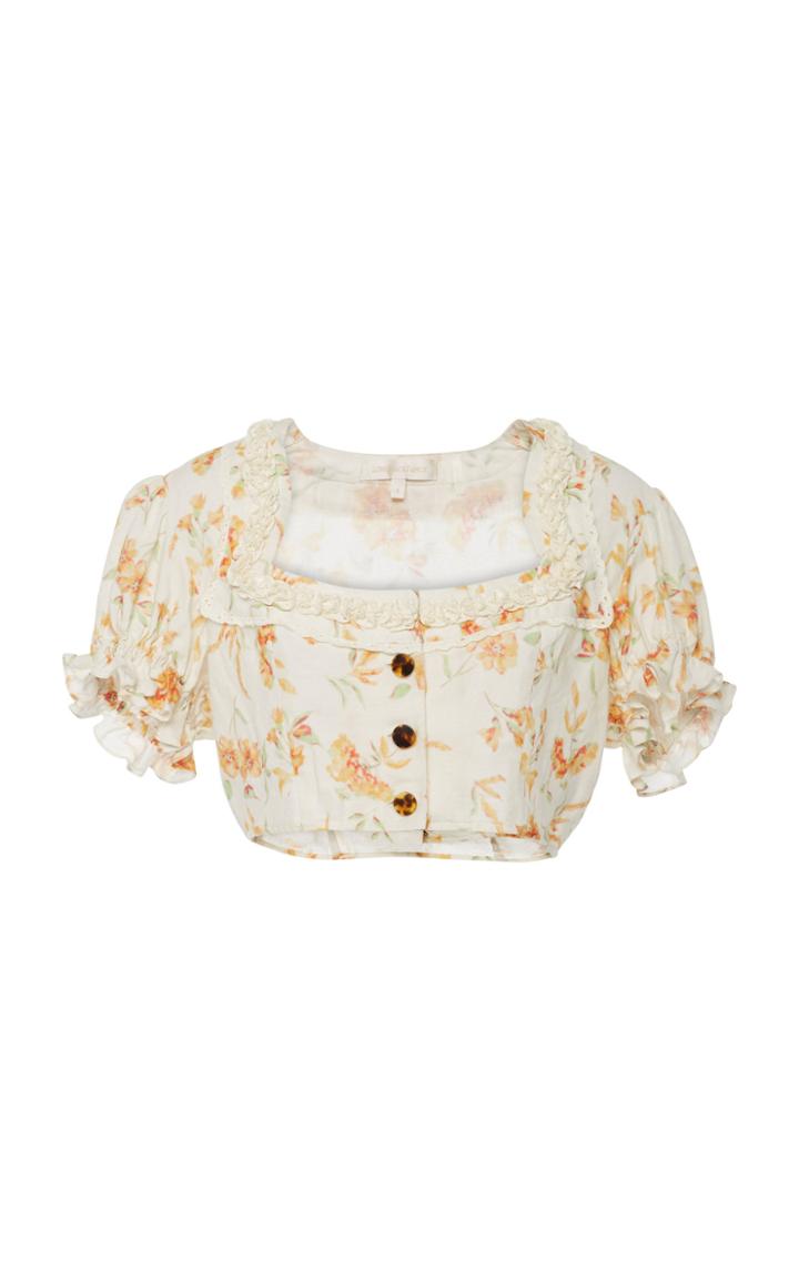 Loveshackfancy Drea Cotton And Linen Blend Top
