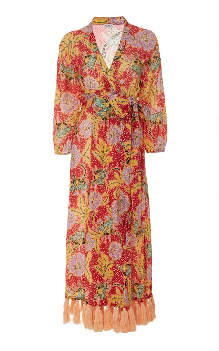 Rhode Resort Lena Tasseled Floral-print Cotton Wrap Dress