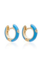 Ef Collection 14k Gold And Diamond Blue Enamel Huggie Earrings