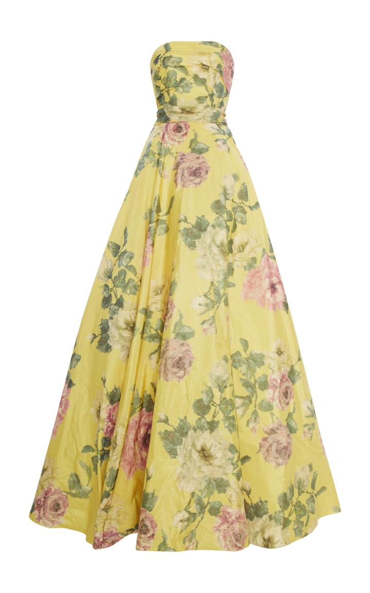 Marchesa Floral Printed Strapless Ball Gown