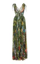 Dolce & Gabbana Smocked Printed Silk-chiffon Maxi Dress