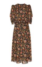 Derek Lam Embroidered Silk Pouf Sleeve Midi Dress