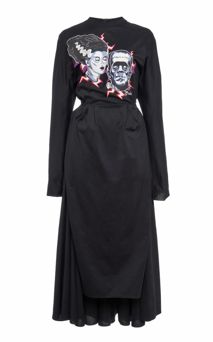Prada Asymmetric Printed Cotton-poplin Dress