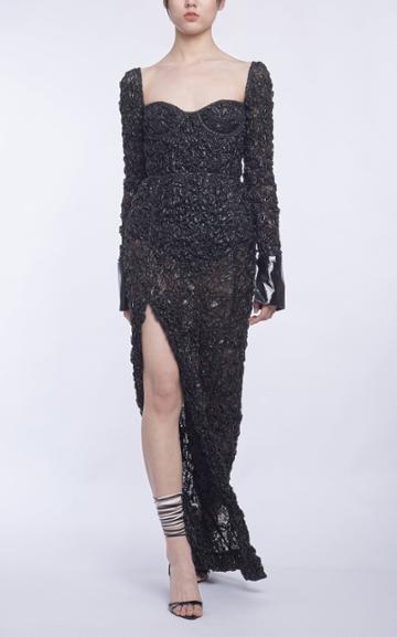 Anas Jourden Coated Lace Maxi Slit Skirt