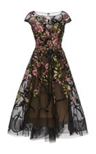 Marchesa Floral-embroidered Organza Tea-length Dress