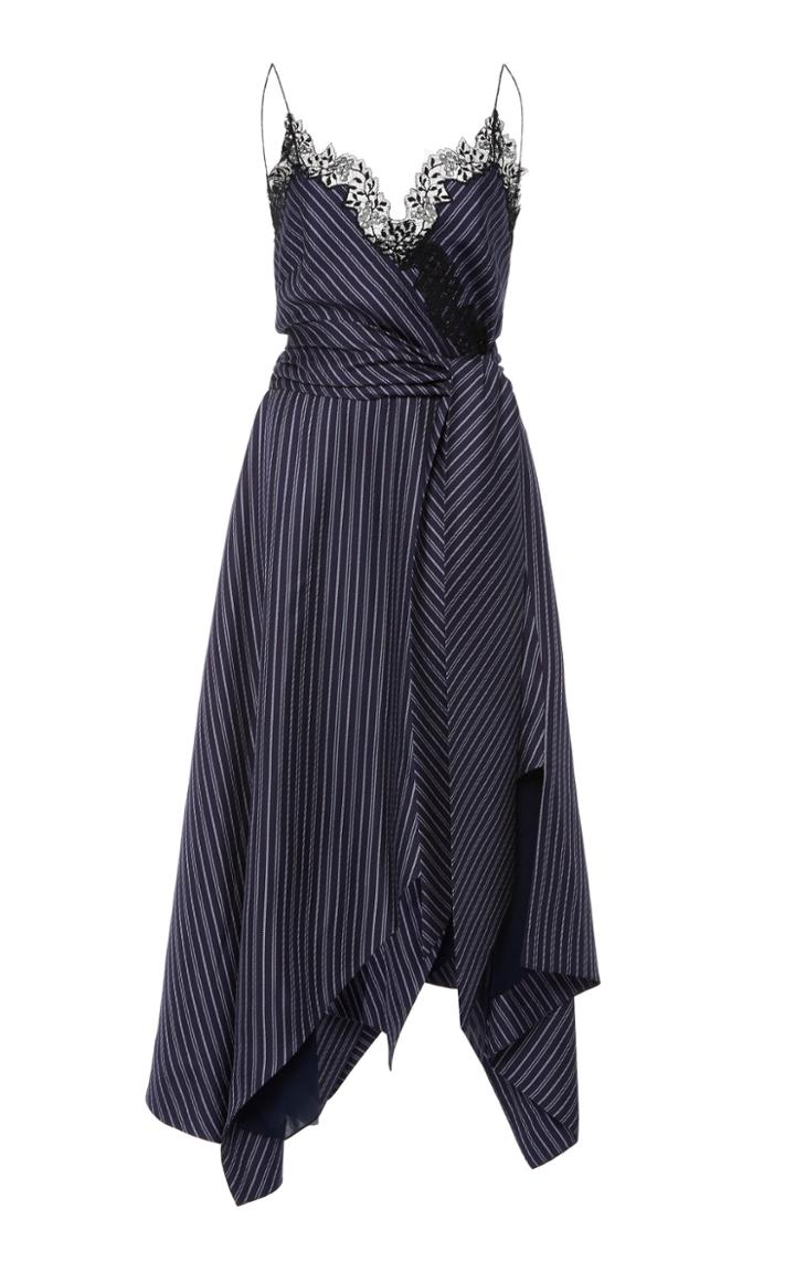 Jonathan Simkhai Emma Lace-trimmed Striped Twill Wrap Dress