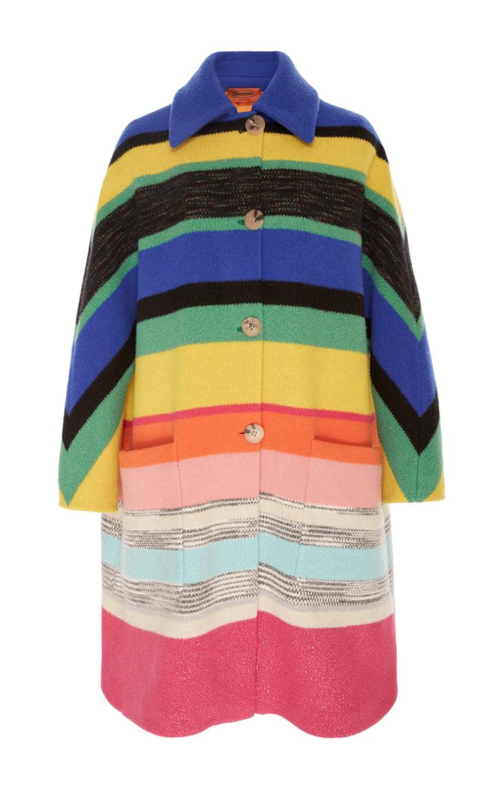Missoni Blue Multicolor Striped Lam Coat