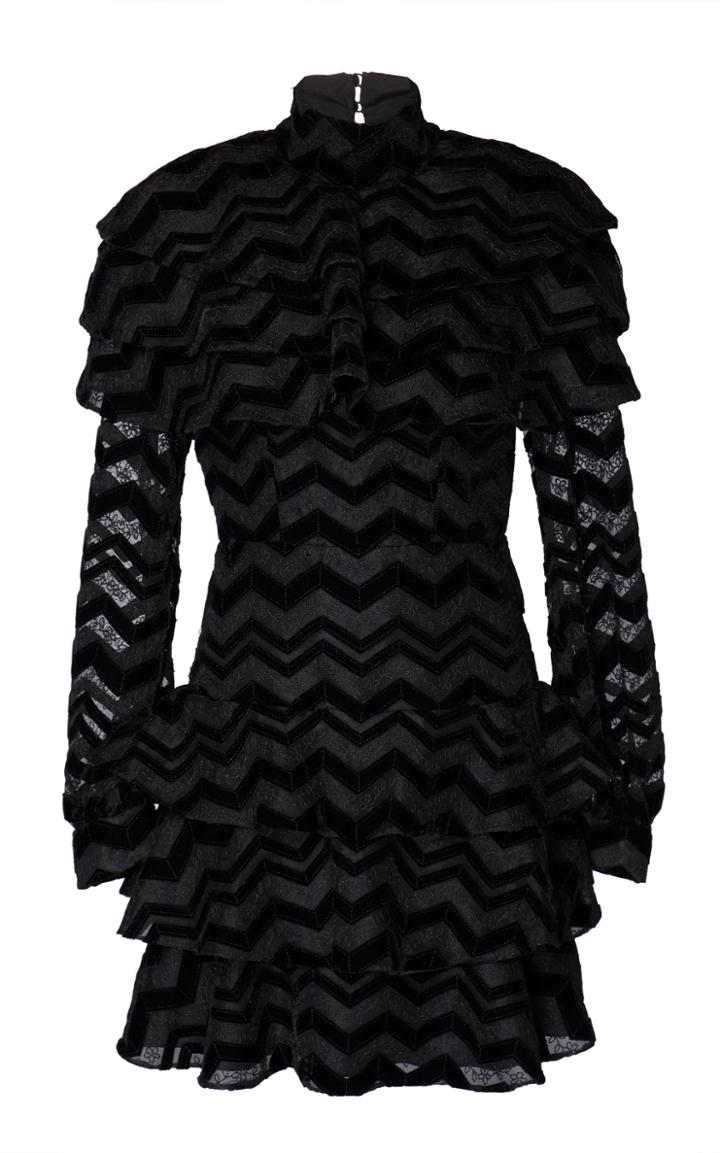 Christian Siriano Zig Zag Burnout Velvet Ruffle Dress