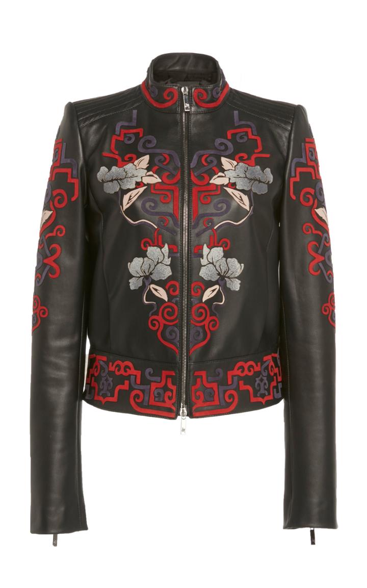 Zuhair Murad Lotus Temple Embroidered Leather Jacket
