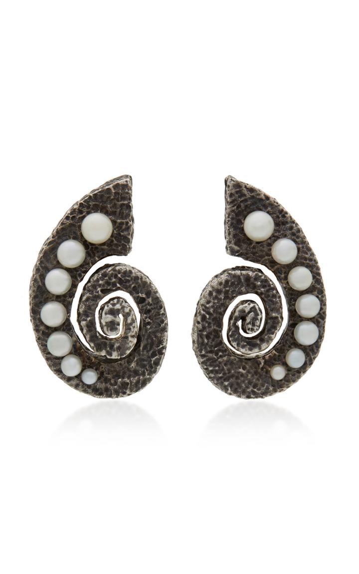 Sorab & Roshi Scroll Sterling Silver 18k Gold And Pearl Earrings