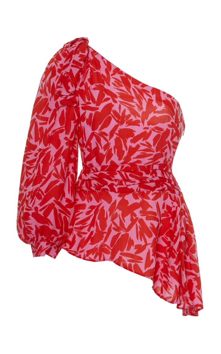 Veronica Beard Vida One-shoulder Printed Silk-blend Top