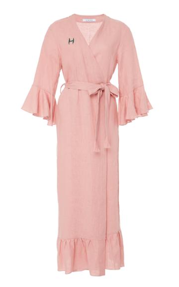 Sleeper Embroidered Linen Robe Dress