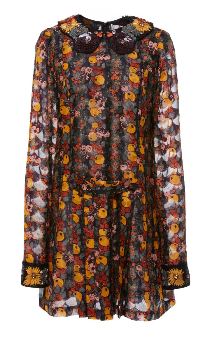 Anna Sui Fruits And Florals Ditsy Daze Embellished Collar Dress