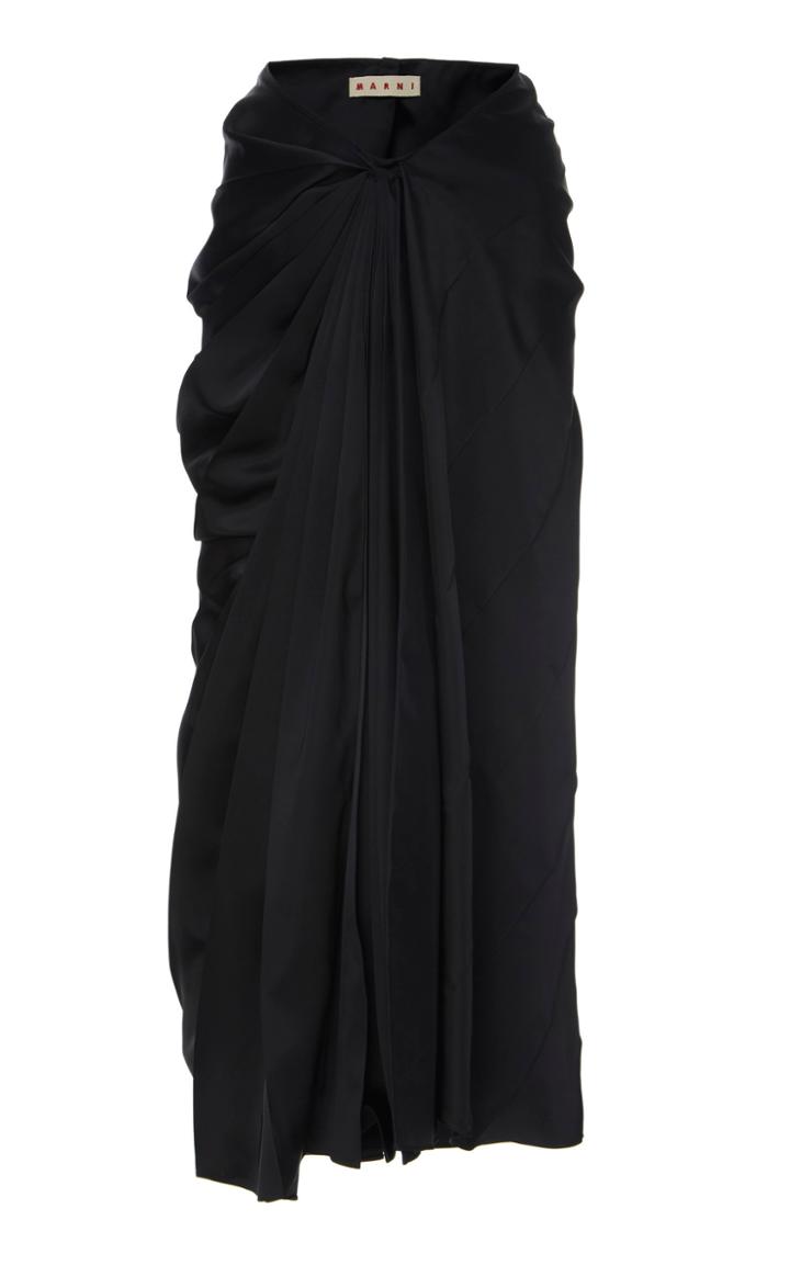 Marni Knotted Satin Ruched Midi Skirt