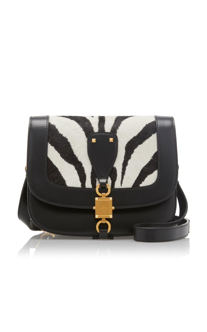 Valentino V-locker Zebra Print Haircalf And Leather Saddle Bag