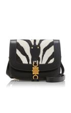 Valentino V-locker Zebra Print Haircalf And Leather Saddle Bag