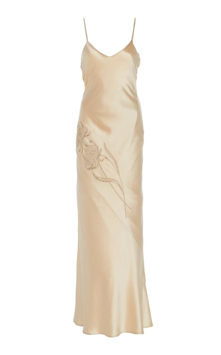 Marei 1998 Acacia Draped Back Embroidered Silk Dress