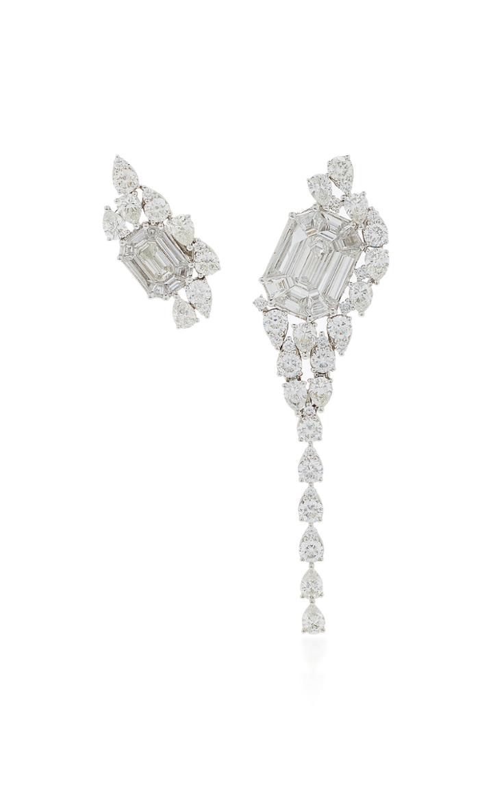 As29 Illusion Diamond & 18k White Gold Asymmetrical Earrings