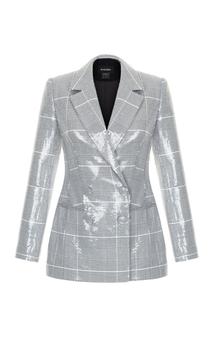 Rasario Double-breasted Sequined Plaid Blazer