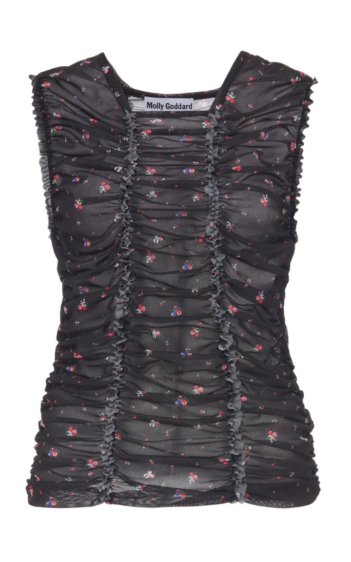 Moda Operandi Molly Goddard Ariel Ruched Floral-print Mesh Top Size: 10