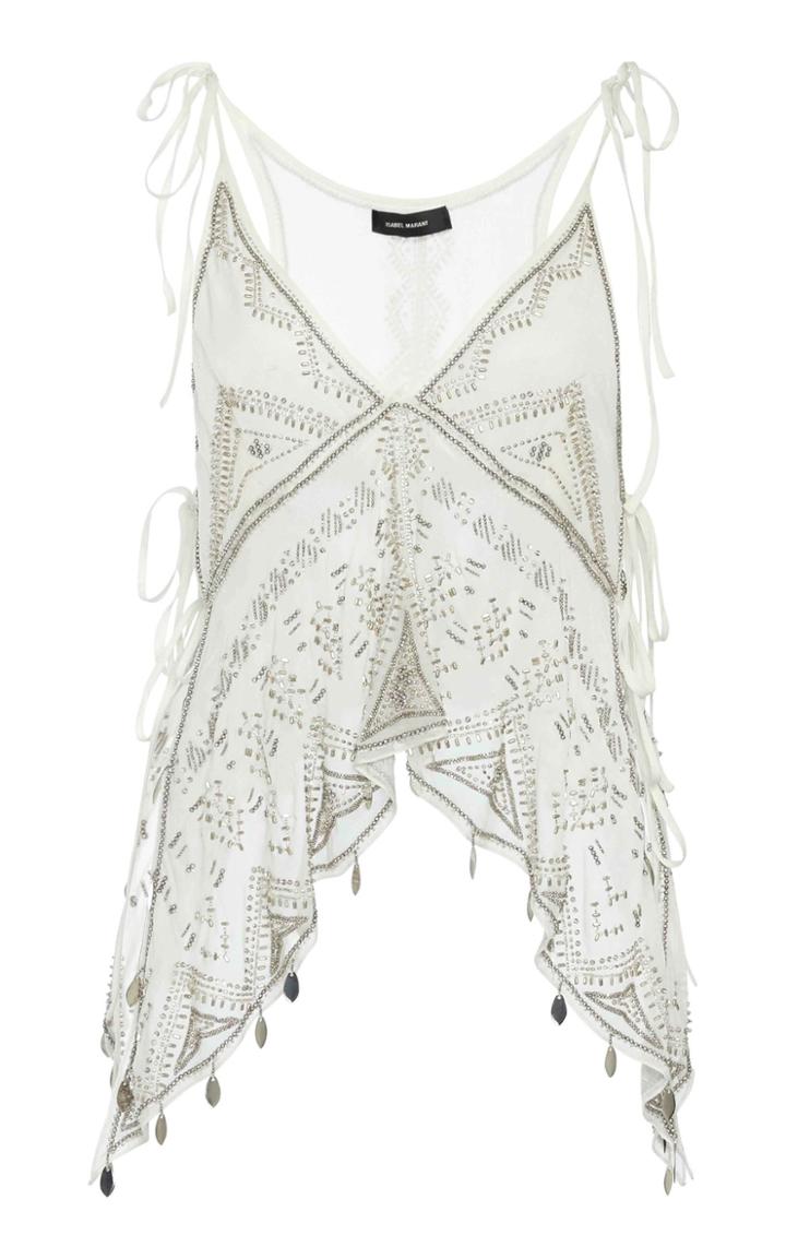 Moda Operandi Isabel Marant Jocea Asymmetric Embroidered Sik Top Size: 36