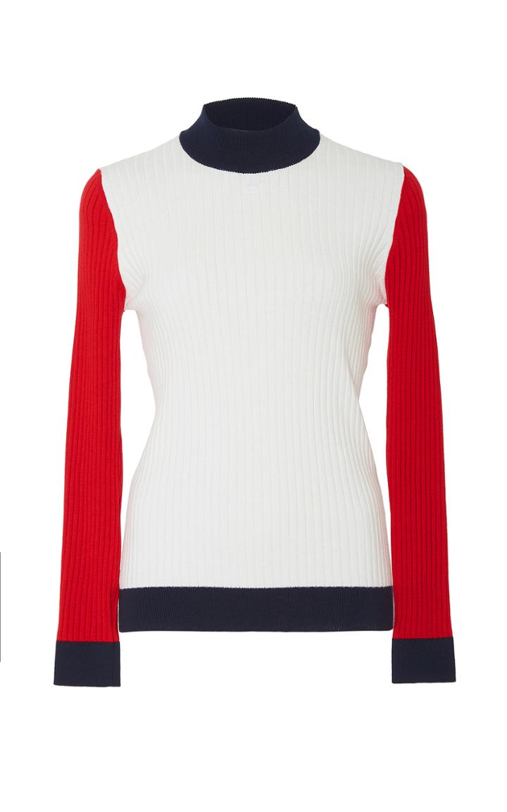 Courrges Color-block Cotton And Cashmere-blend Sweater
