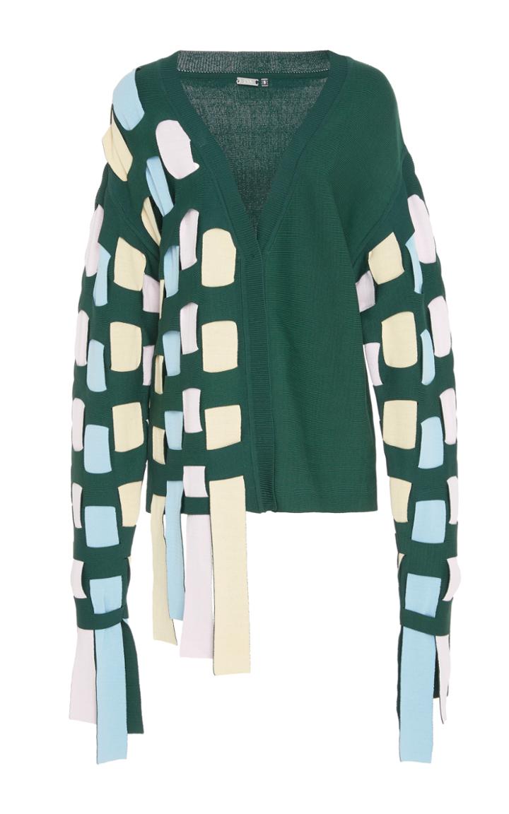 Ph5 Green Cardigan With Loose Stripes