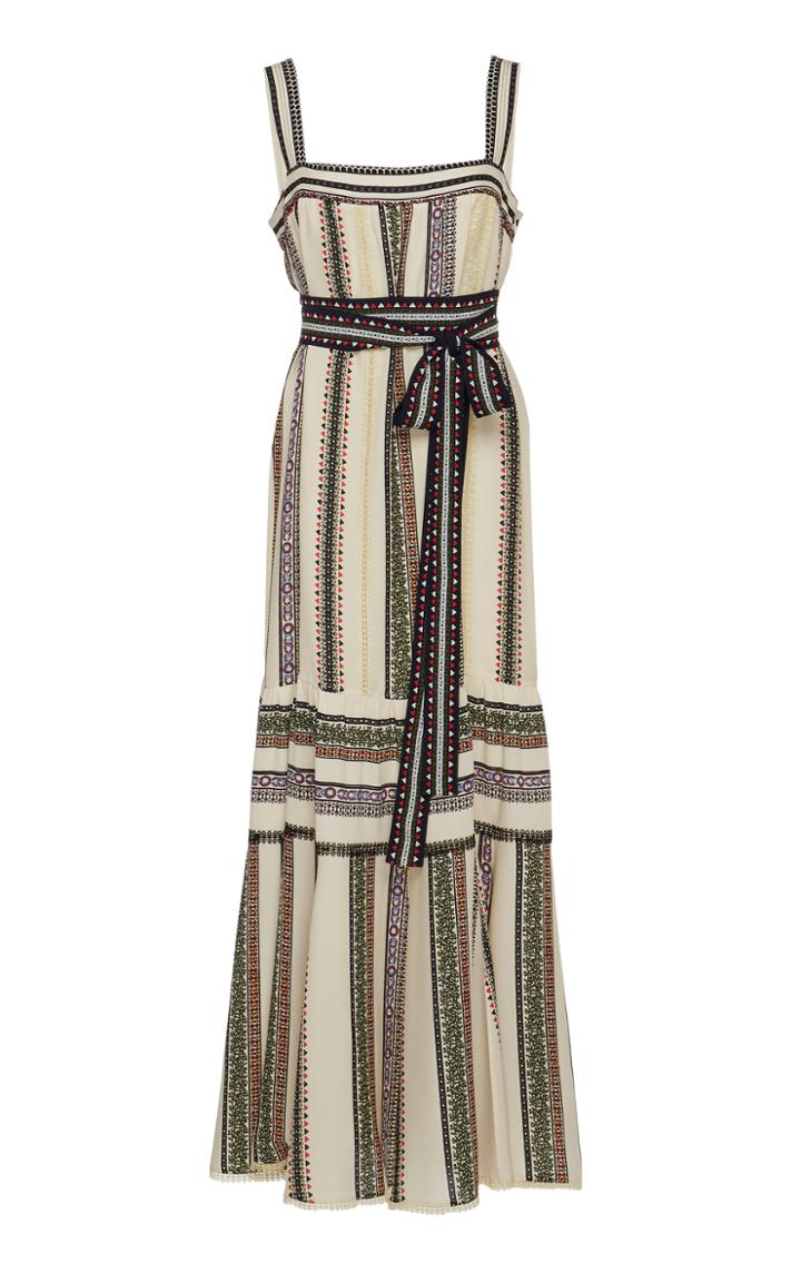 Derek Lam Lace Inset Striped Silk Tank Dress With Belt