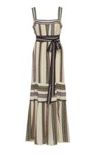 Derek Lam Lace Inset Striped Silk Tank Dress With Belt