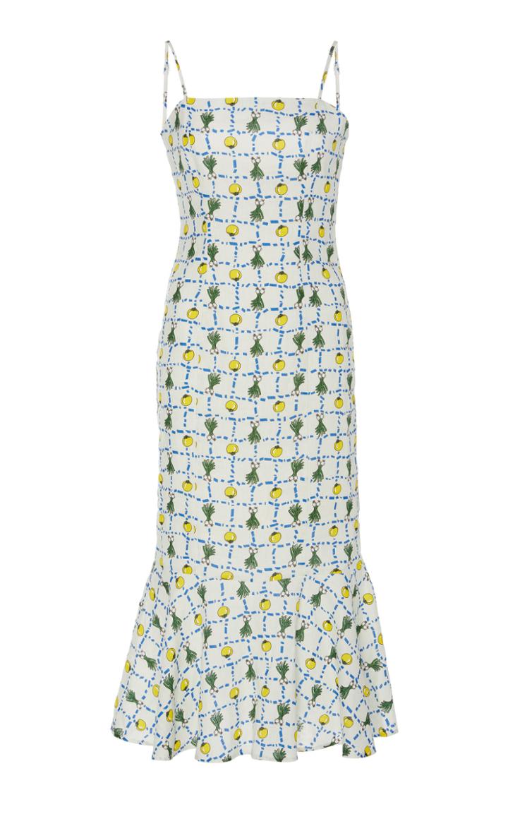 Staud Lychee Printed Linen Midi Dress