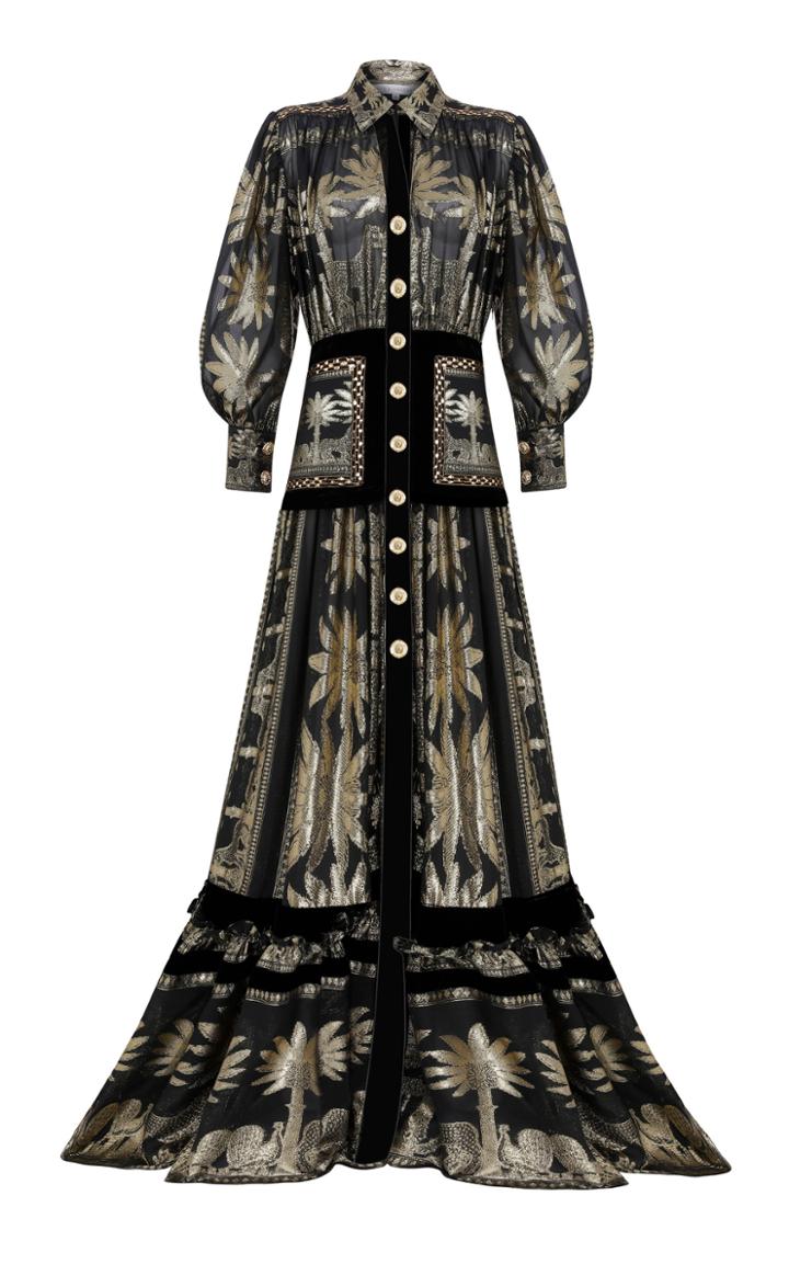 Moda Operandi Raisa Vanessa Printed Metallic Shirt Dress