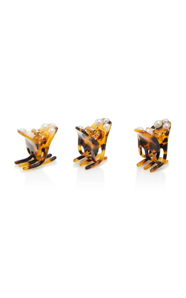 Lelet Ny Set-of-three Faux Pearl-embellished Tortoiseshell Resin Hairclips