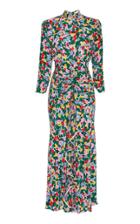 Rixo Lucy Open-back Printed Silk Turtleneck Dress