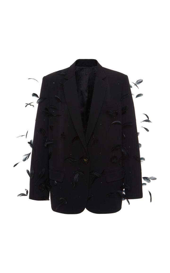 Moda Operandi Attico Feather Detailed Single Breasted Blazer