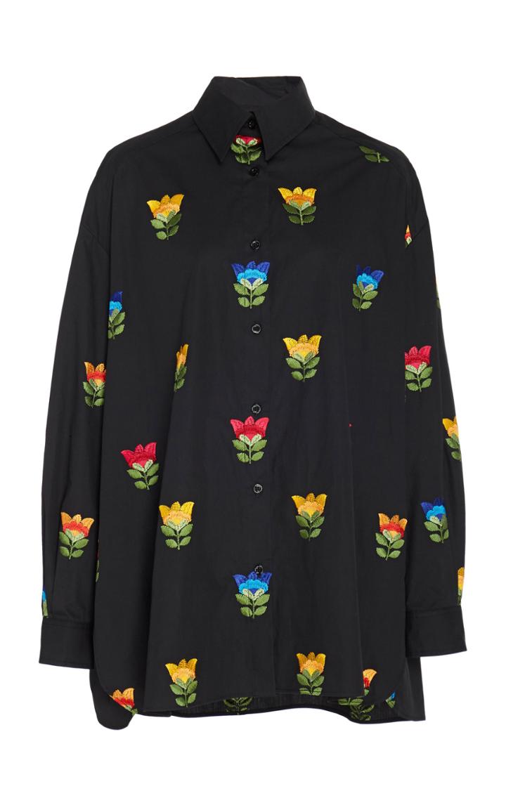 Carolina Herrera Floral Embroidered Cotton Shirt