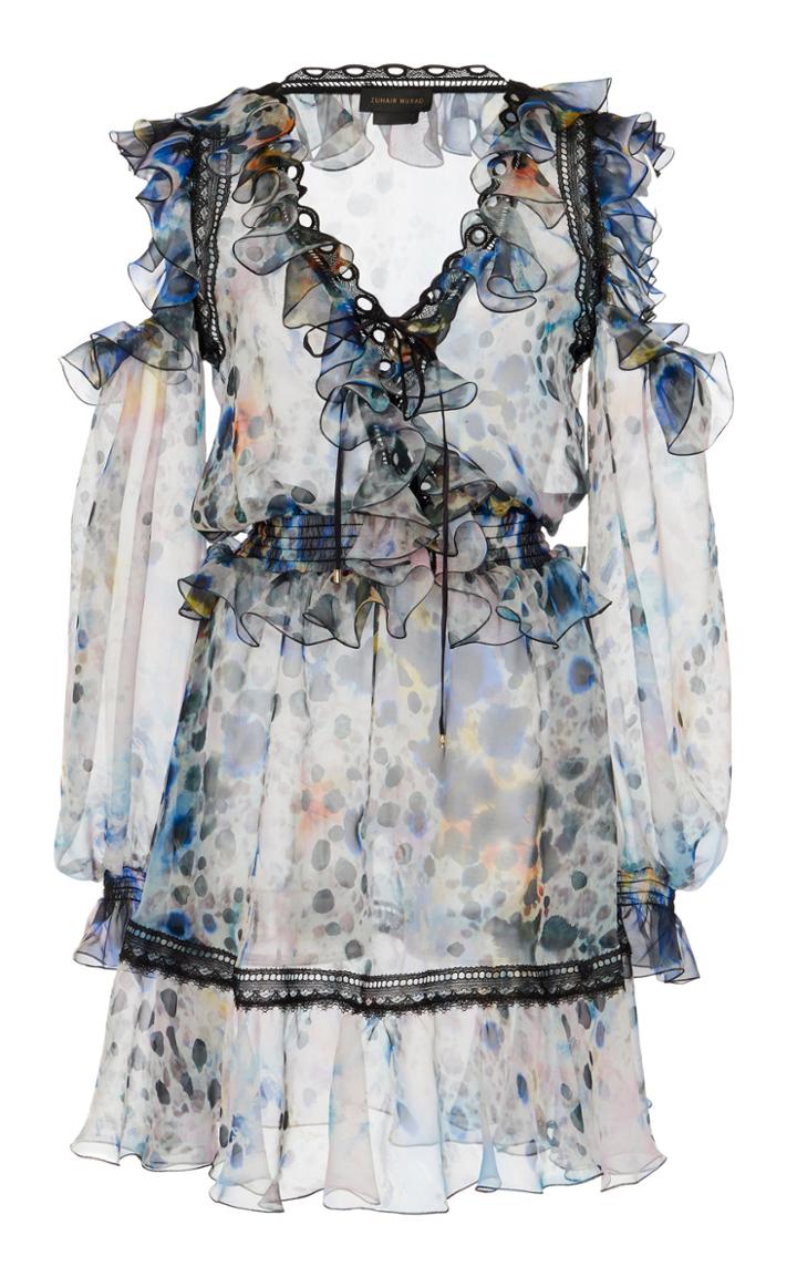 Zuhair Murad Appaloosa Cold-shoulder Organza Mini Dress