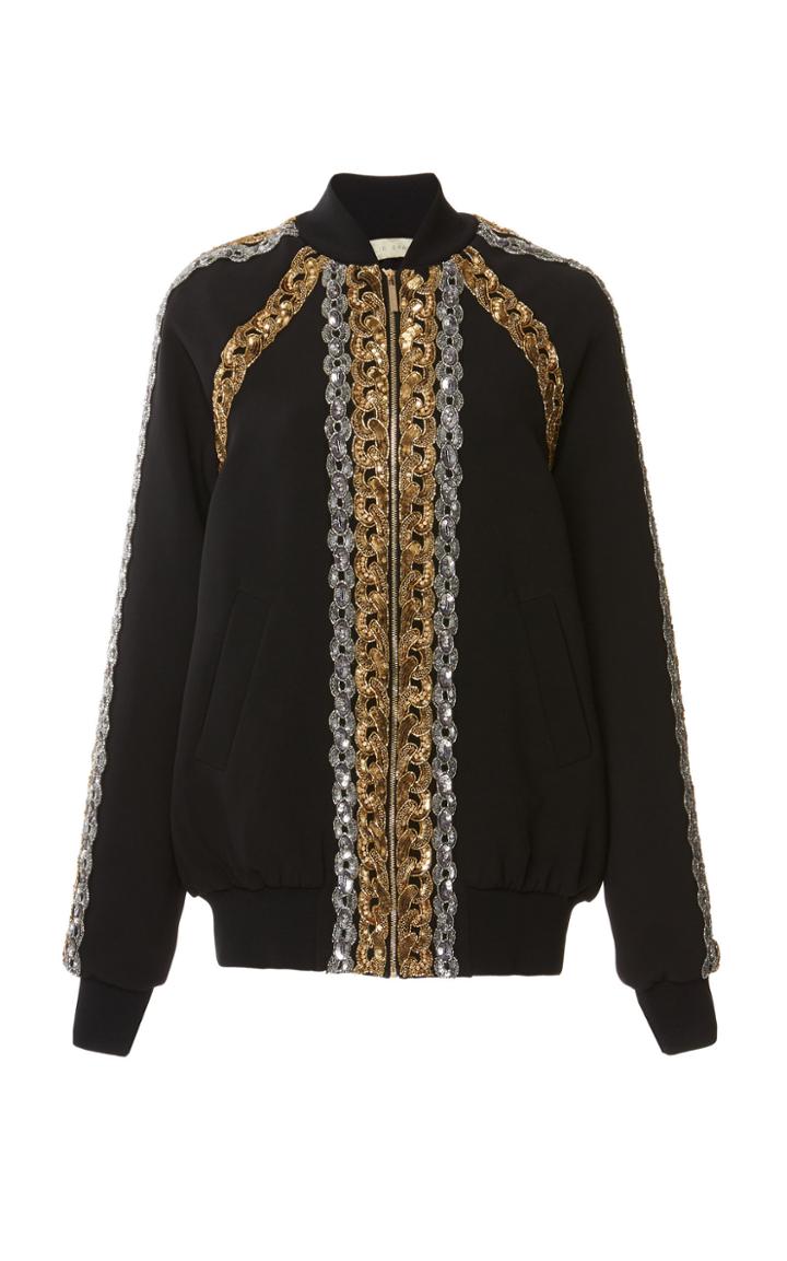 Elie Saab Sequin Embellished Cady Bomber Jacket