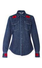 Adam Selman Embroidered Denim Button Down Shirt