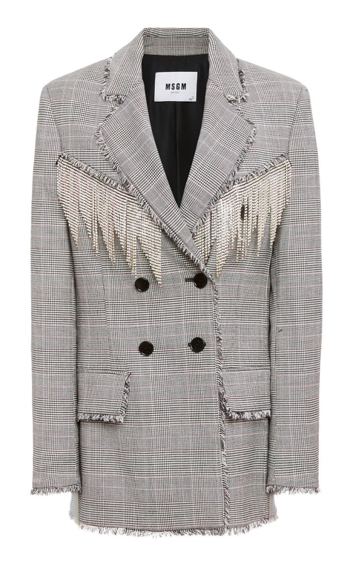 Msgm Crystal-embellished Houndstooth Crepe Blazer