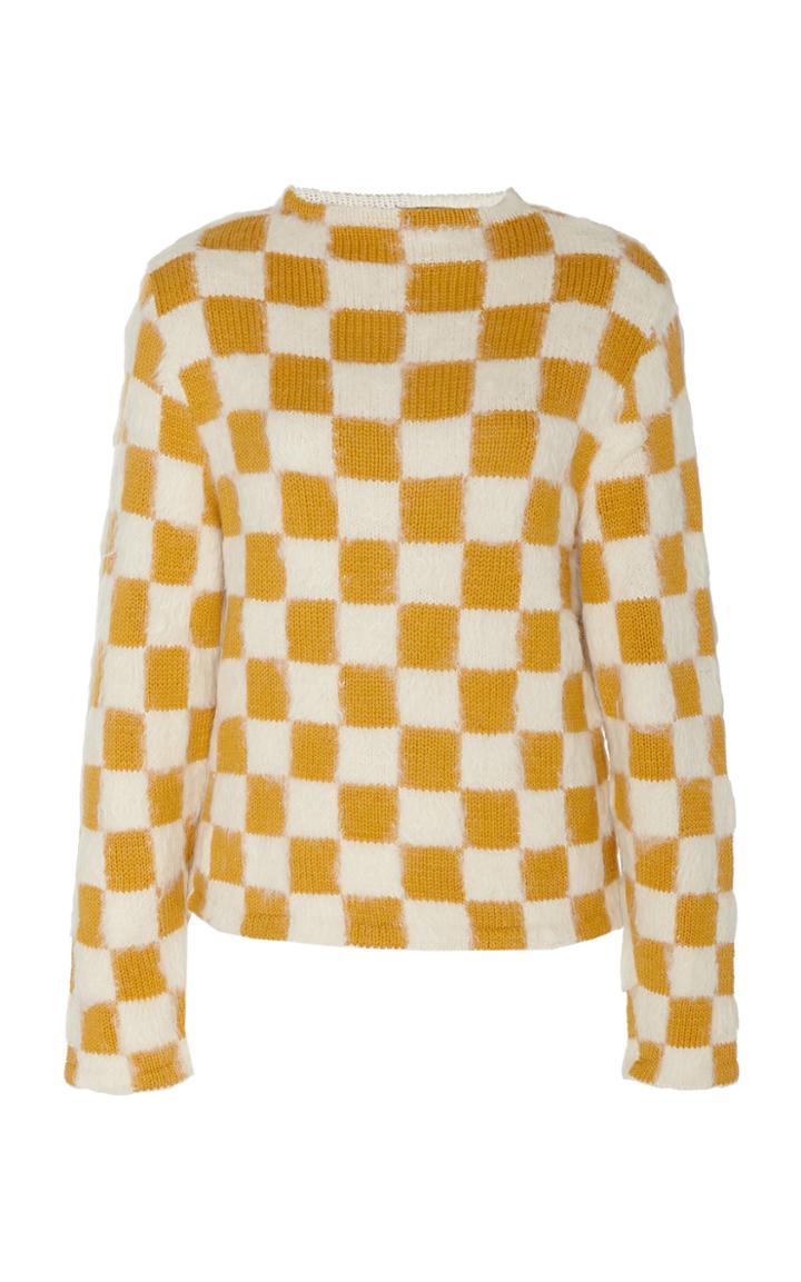 Escvdo Check Suri Knit Brushed Alpaca Top