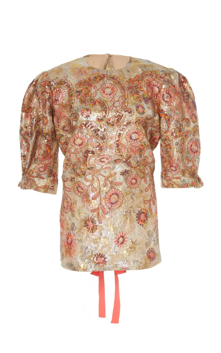 Prabal Gurung Tanda Puffed Sleeve Sequin Jacquard Blouse