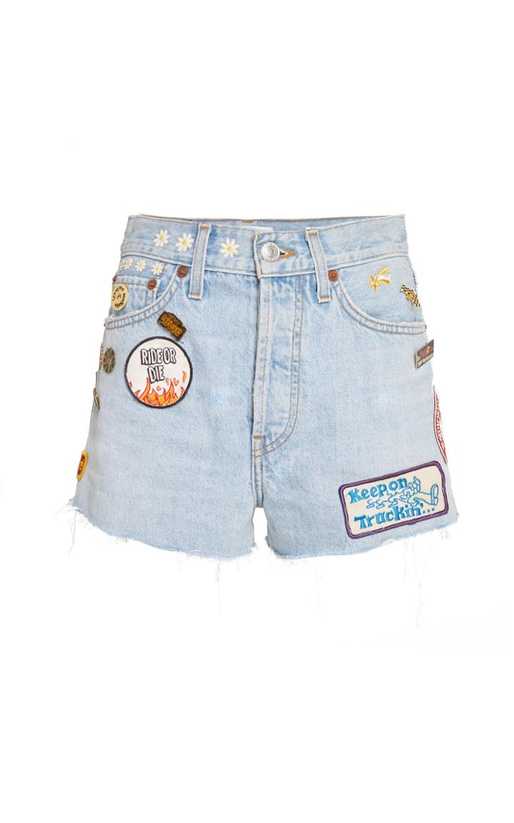 Re/done Embroidered Denim Shorts