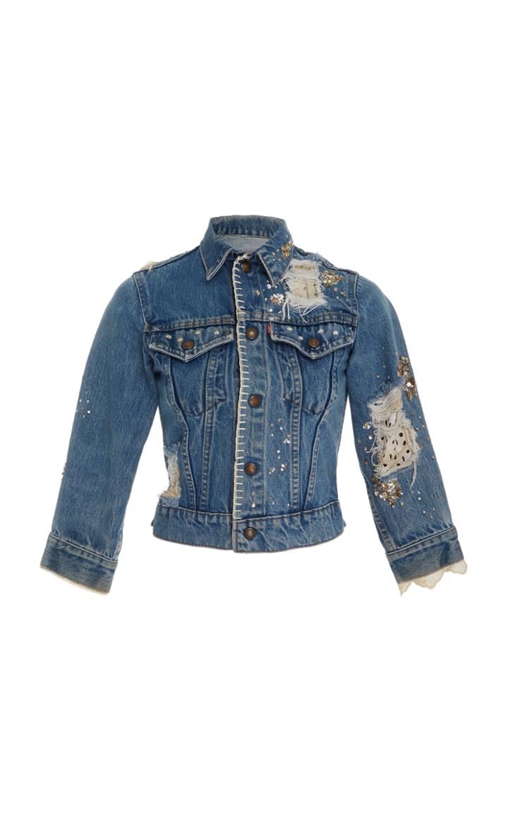 Loveshackfancy Beaded Cropped Denim Jacket
