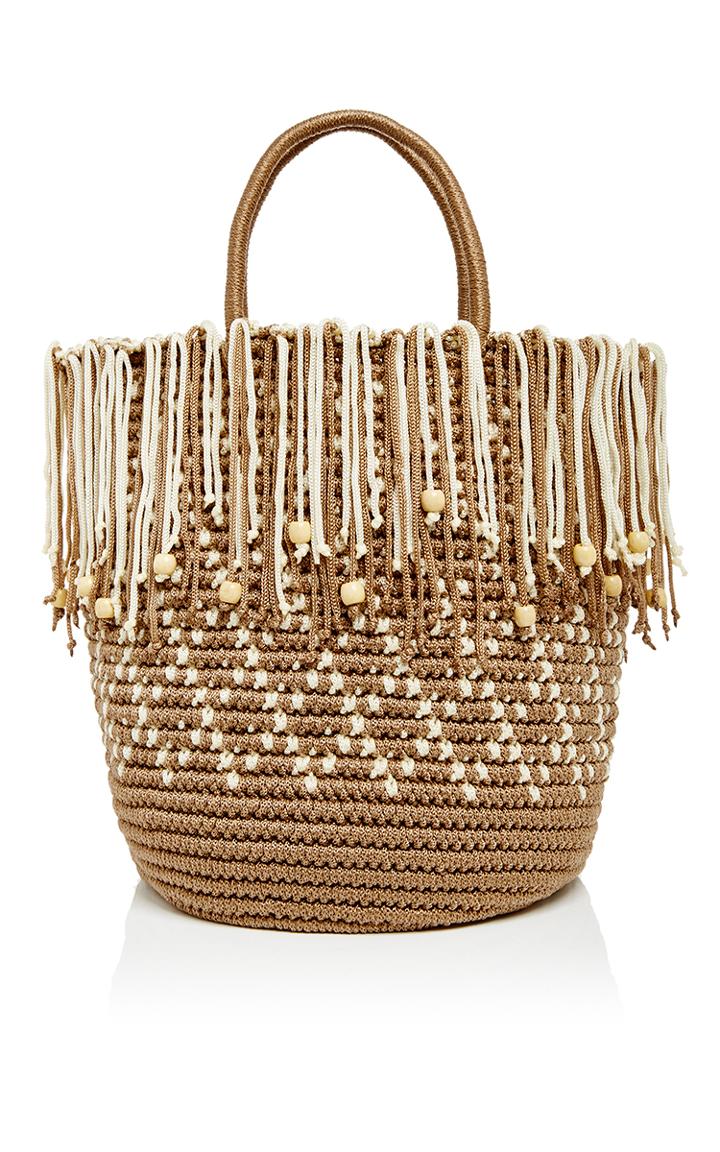 Sensi Studio Ivory Woven Cord Fringed Tote